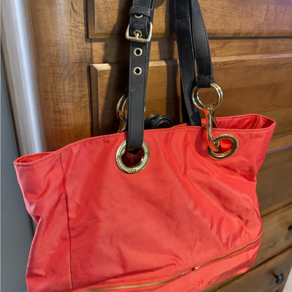 Elegant Coral Tote with Black Accents